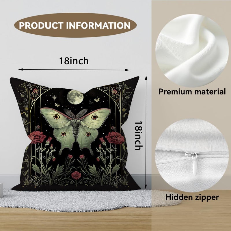 RBAFAO Vintage Floral Throw Pillow Covers, Vintage Flower Pattern Double Sided Cushion Cover, Indoor and Outdoor Home Art Decor Pillowcase for Sofa or Bedroom Decor 18x18inches (Green Butterfly, 18x18inches) - Image 2